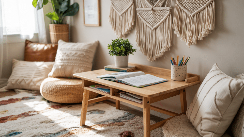 boho-chic-homeschool-room-with-diy-macrame-wall-art