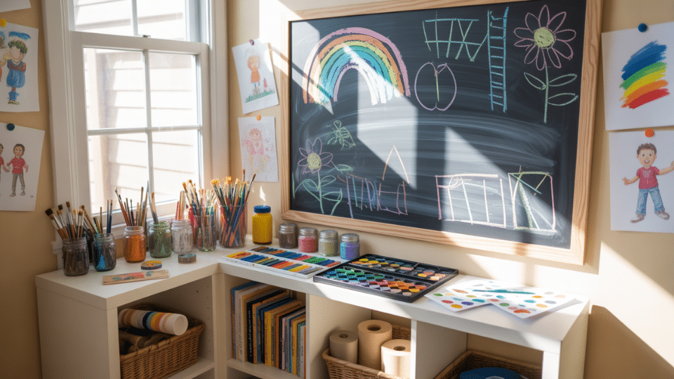 colorful-art-heavy-room-with-a-diy-chalkboard-wall