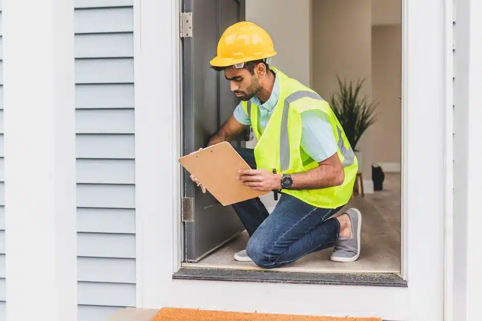 A certified mold inspector examining a bedroom wall for moisture