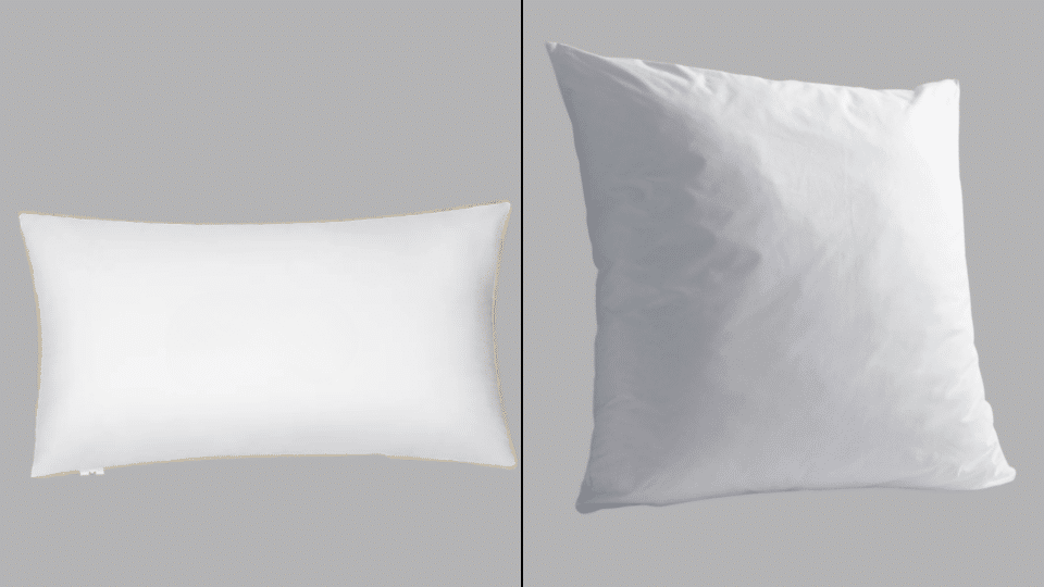 side-by-side king size pillow vs square euro pillow showing size and shape difference