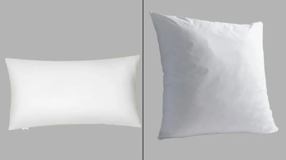 side-by-side king size pillow vs square euro pillow showing size and shape difference