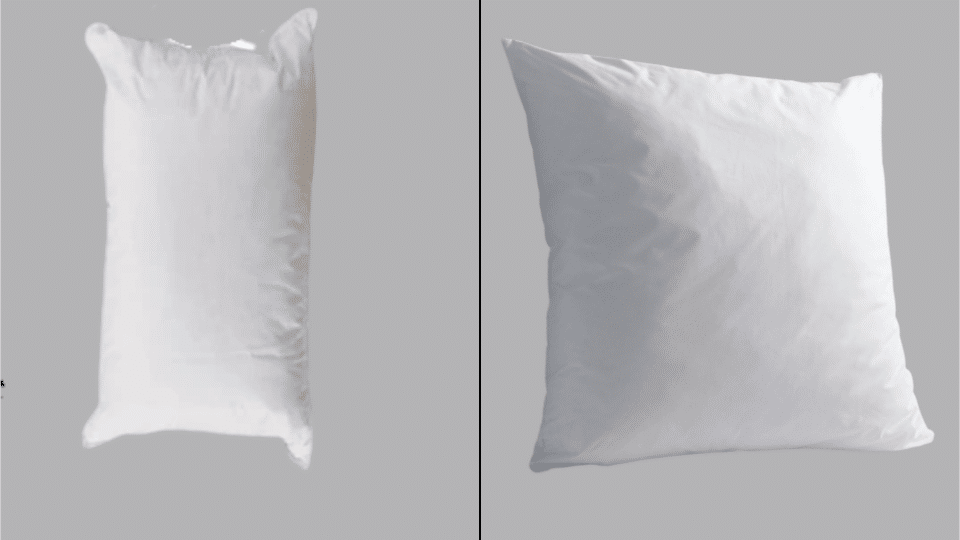 side-by-side queen size pillow vs square euro pillow showing size and shape difference