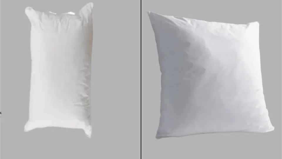 side-by-side queen size pillow vs square euro pillow showing size and shape difference