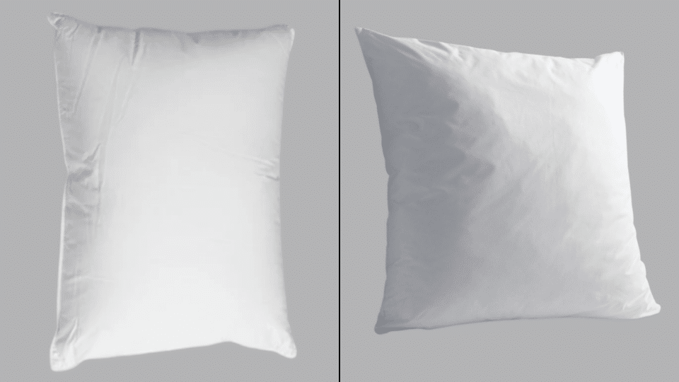 side-by-side standard rectangular pillow vs square euro pillow showing size and shape difference