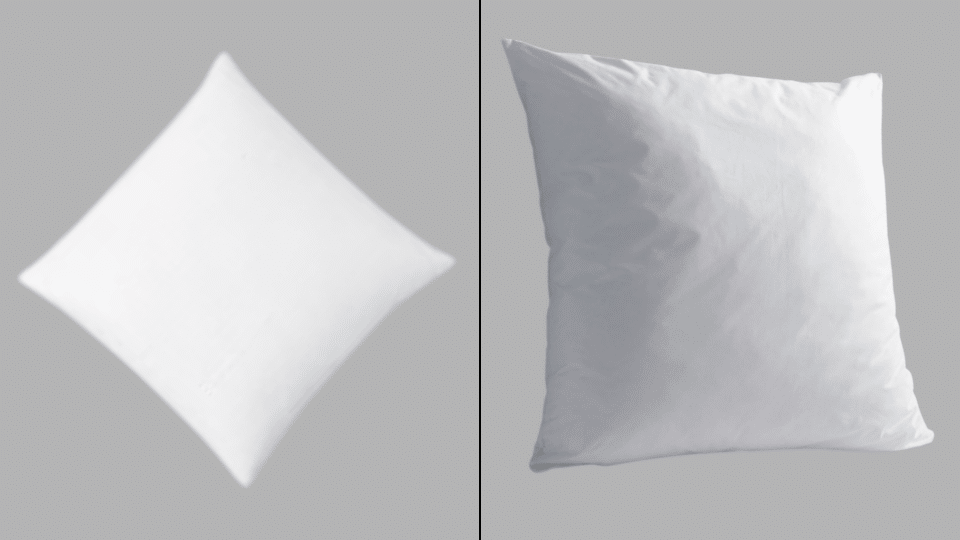 side-by-side throw size pillow vs square euro pillow showing size and shape difference