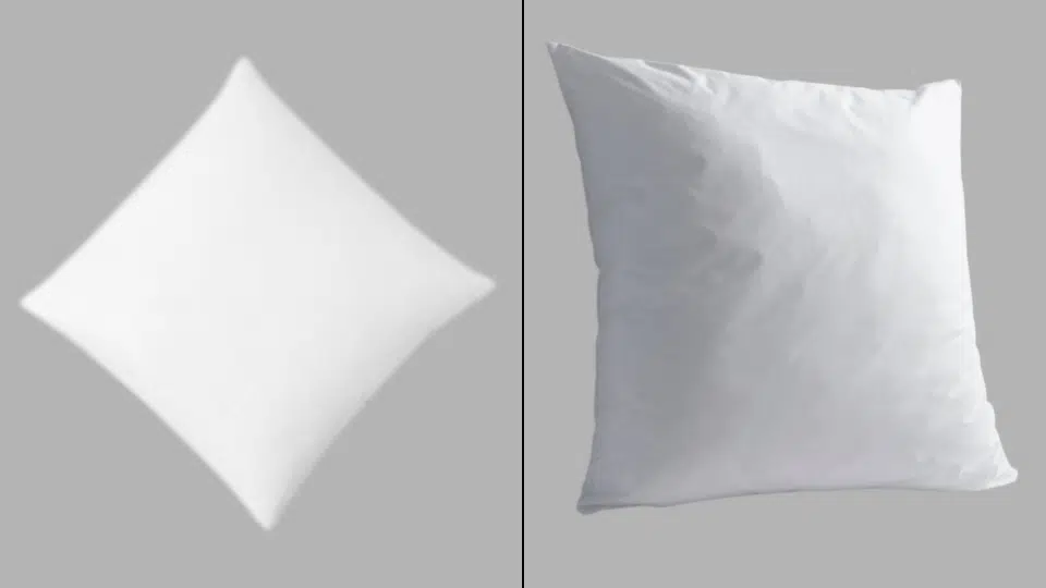 side-by-side throw size pillow vs square euro pillow showing size and shape difference