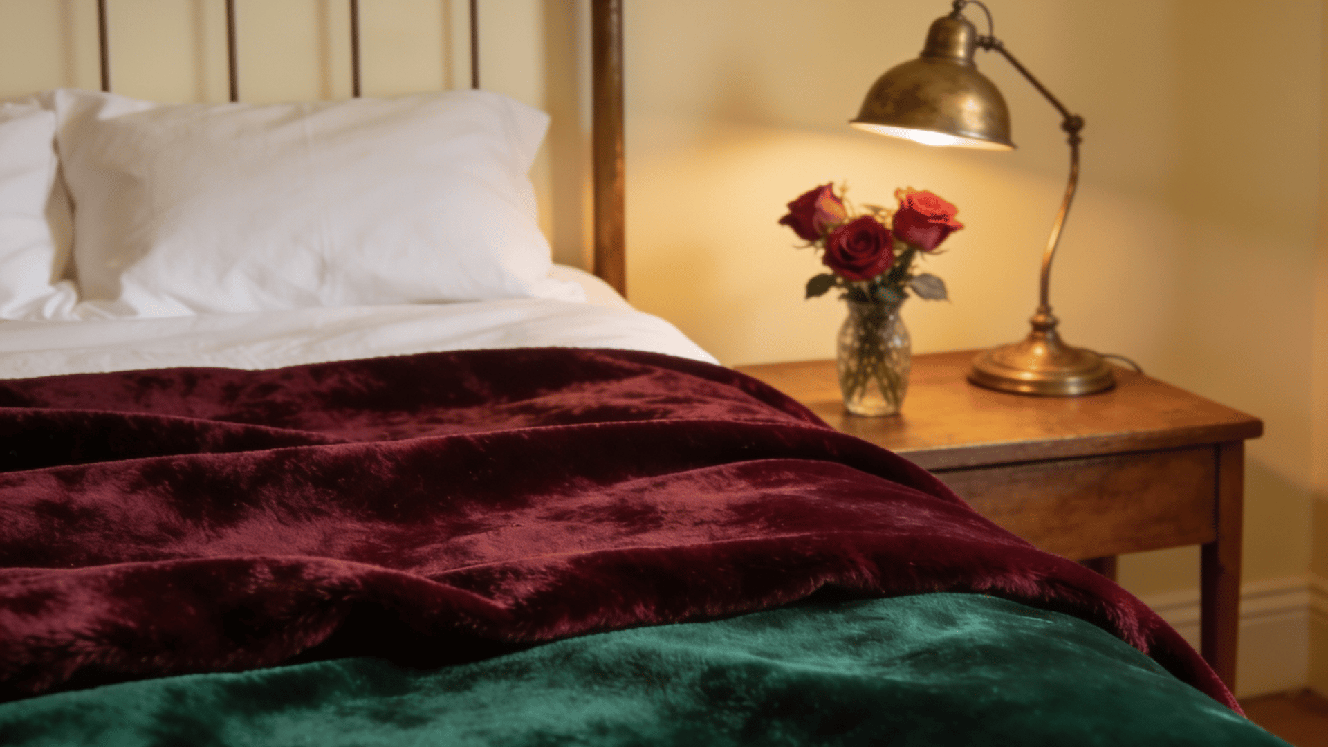 Velvet throw adds softness across bed foot