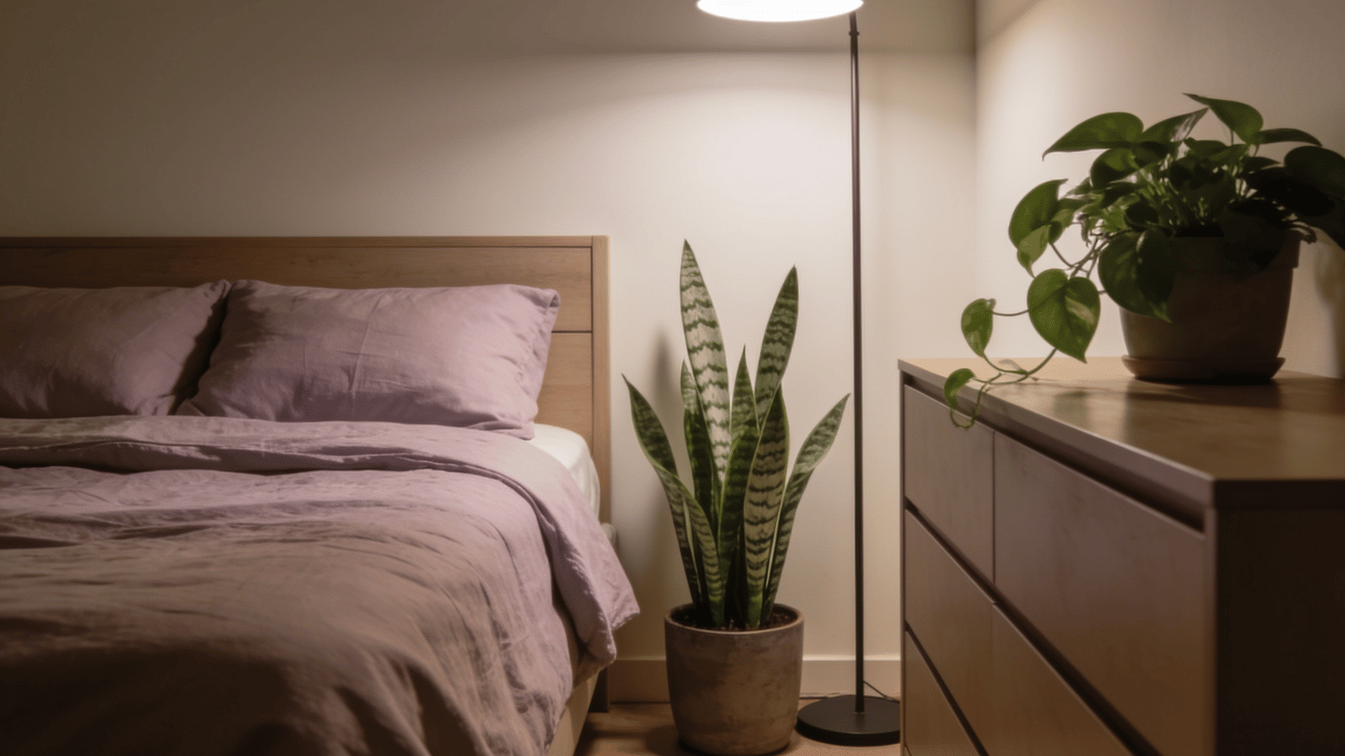 bedroom decorated using plants