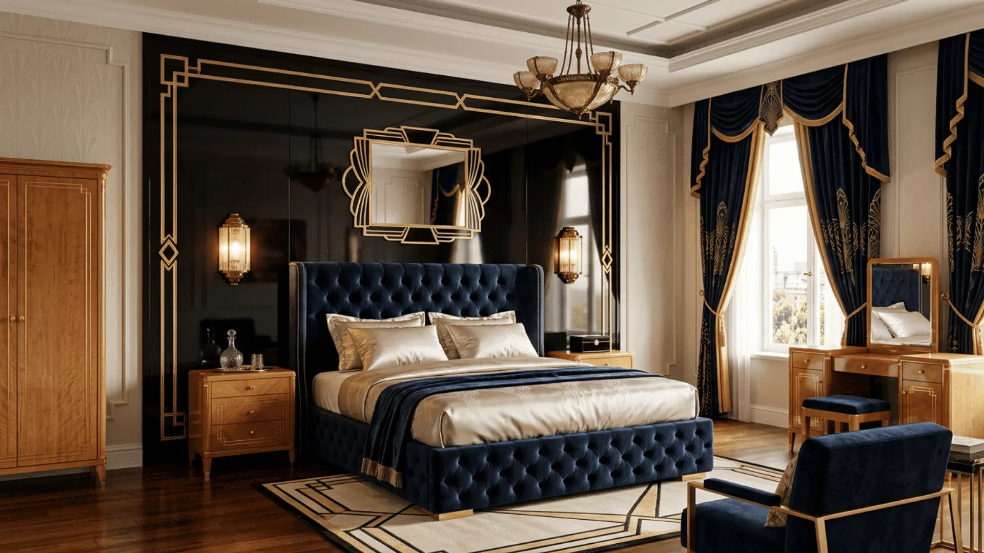 Black accent wall bedroom with light bedding