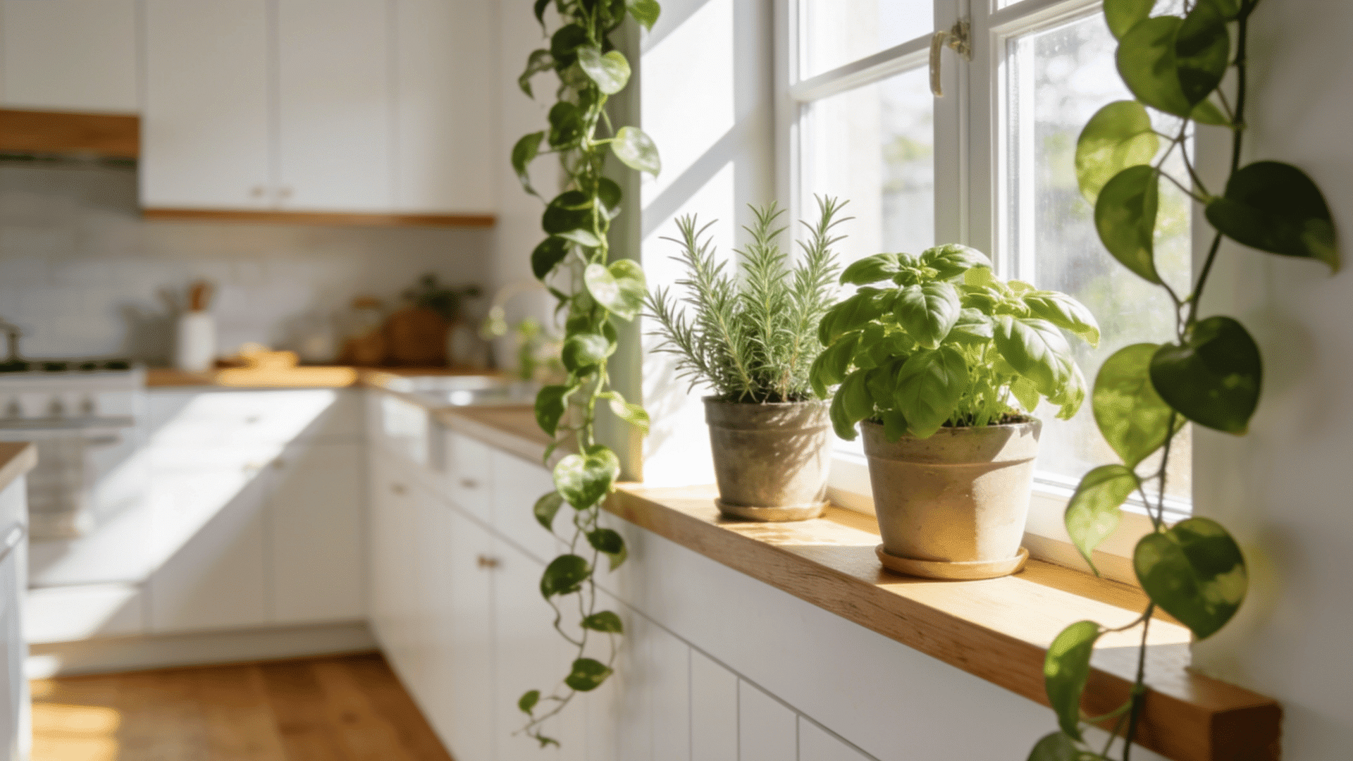 kitchen decorated using plants
