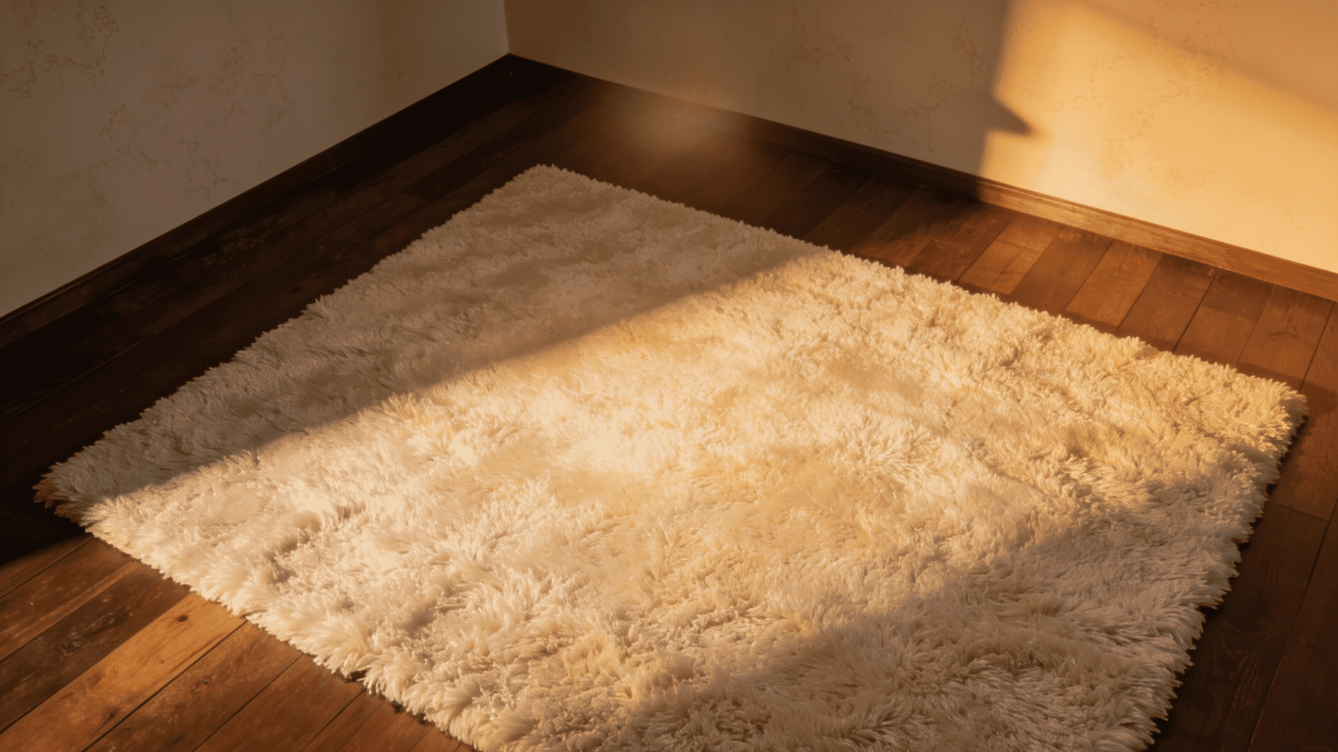 Plush bedside rug warms wooden bedroom flooring