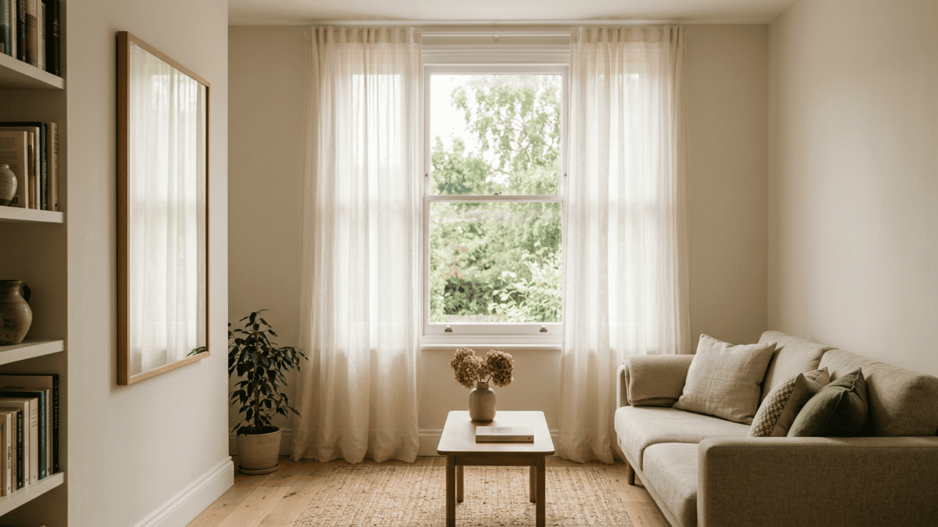 Living room window kept clear for natural daylight