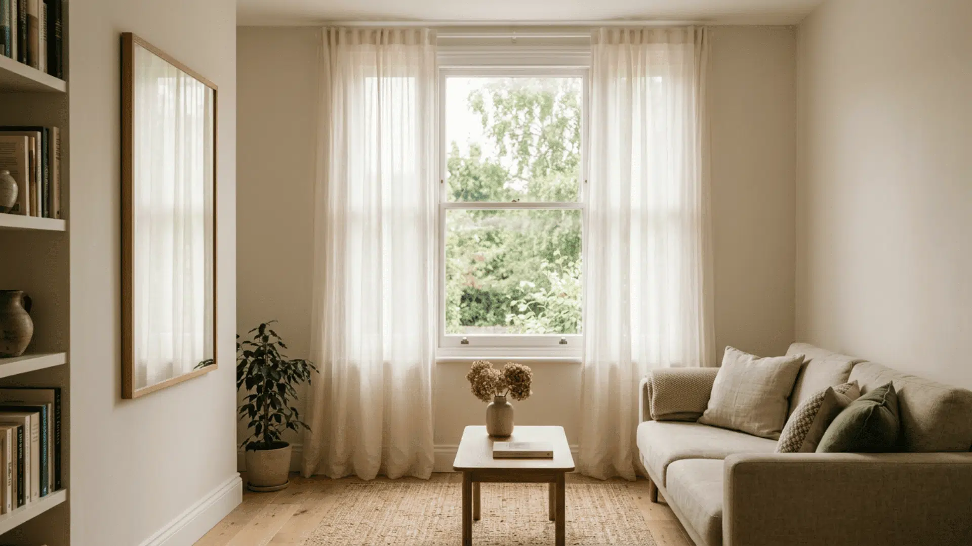 Living room window kept clear for natural daylight