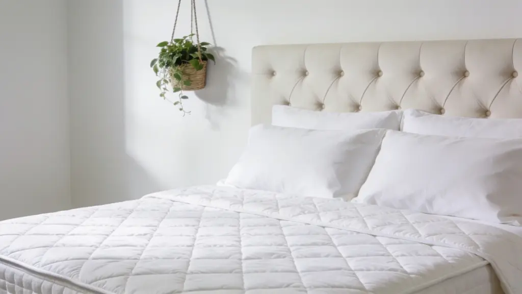 neatly made bed with mattress protector demonstrating proper mattress protection and care