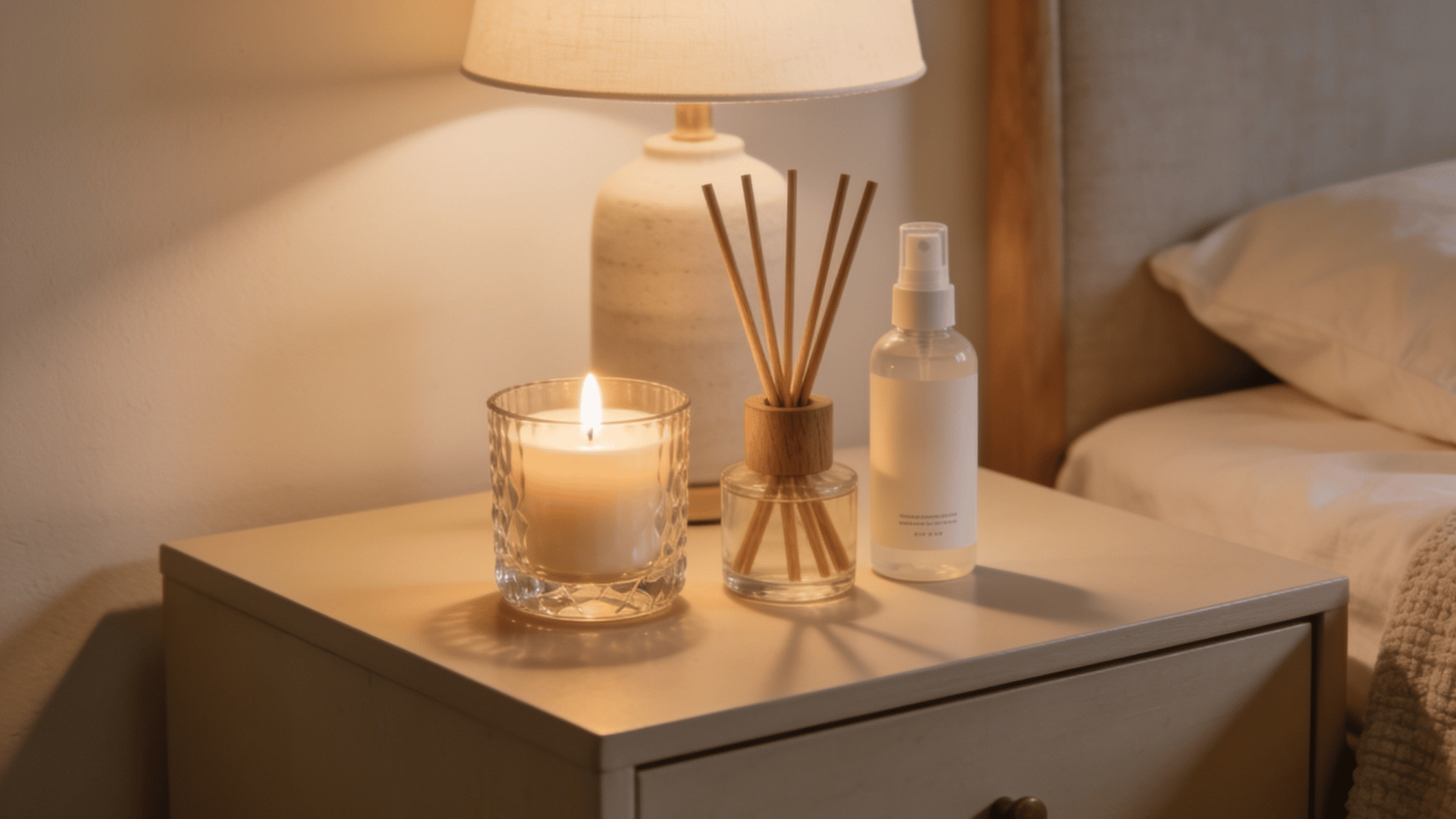 Candle diffuser and spray style bedroom nightstand
