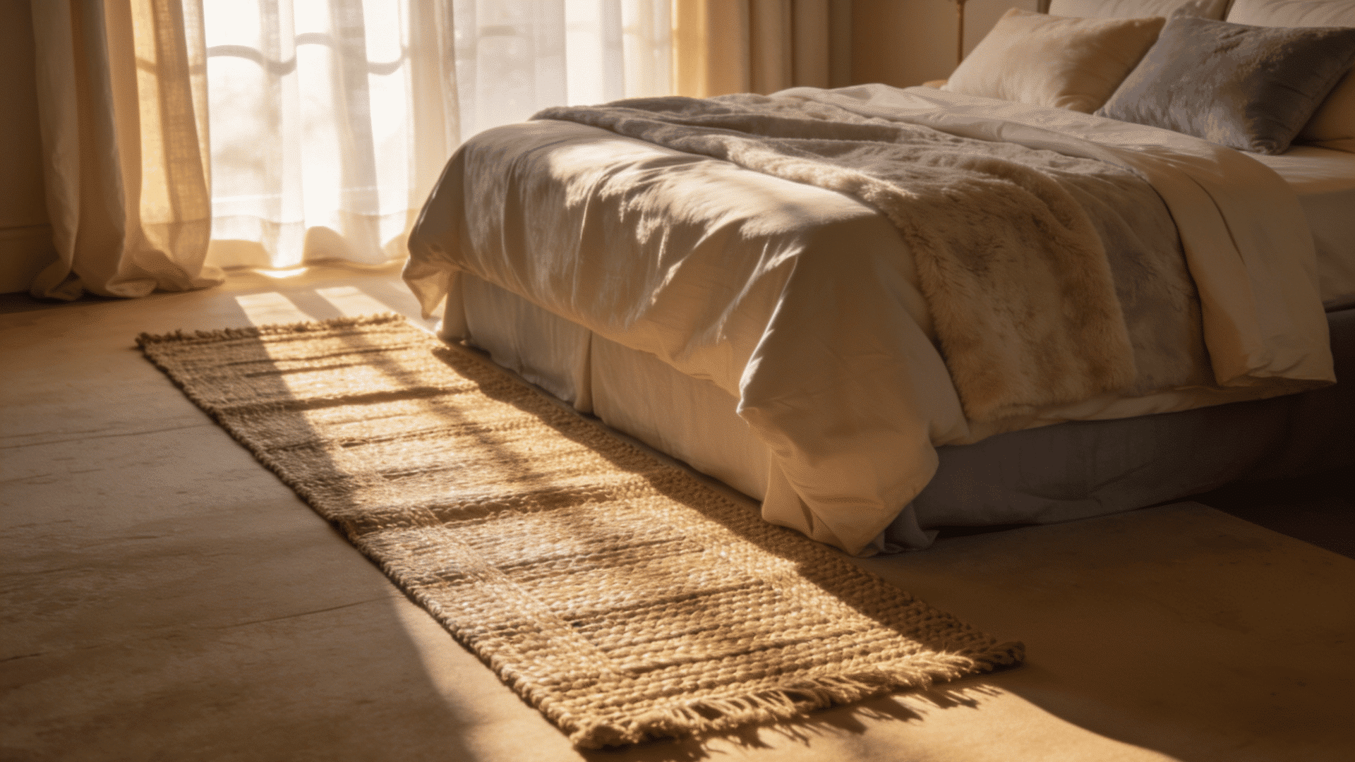 Narrow runner adds pattern beneath bed foot