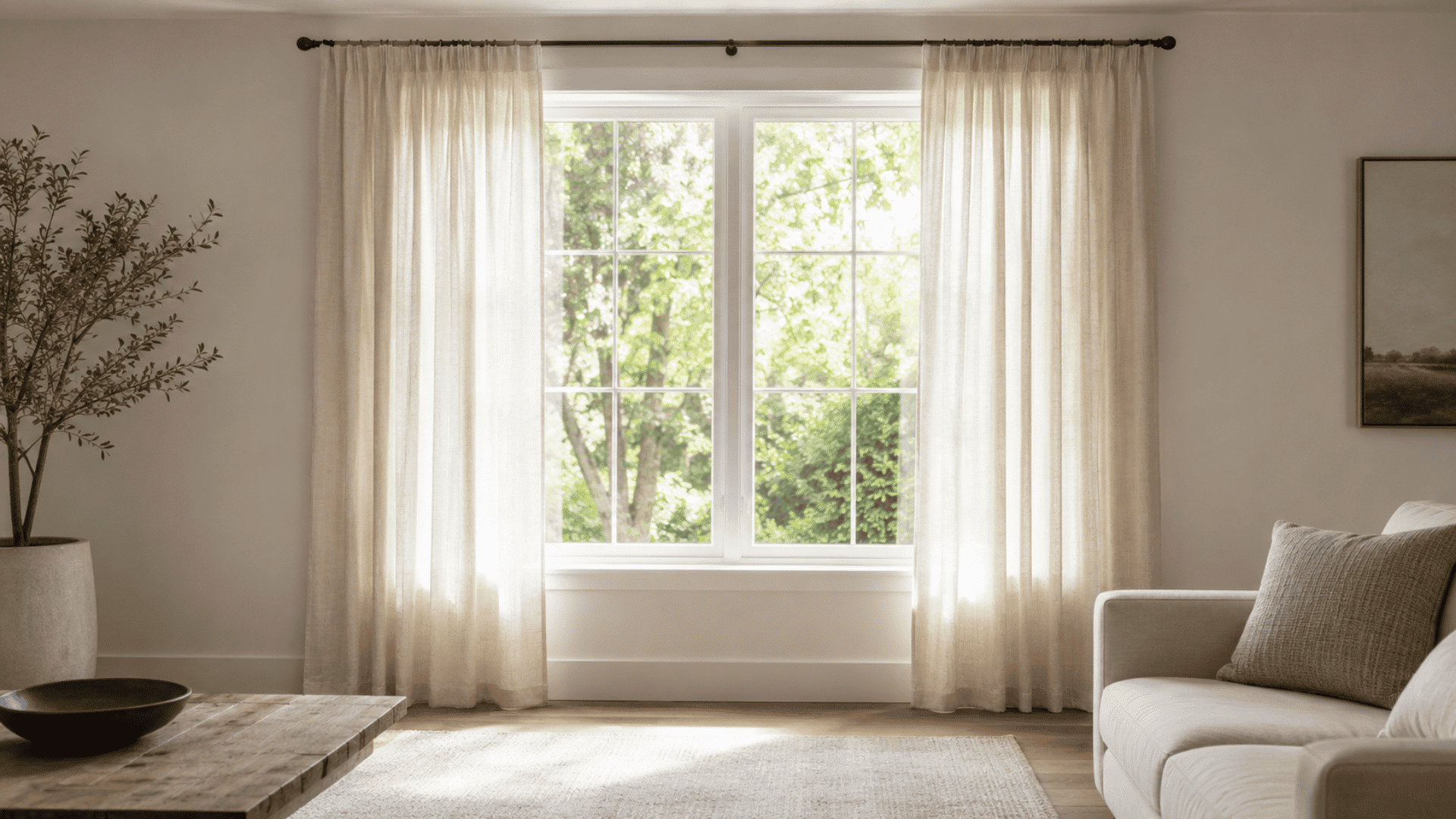 Simple curtains framing a living room window