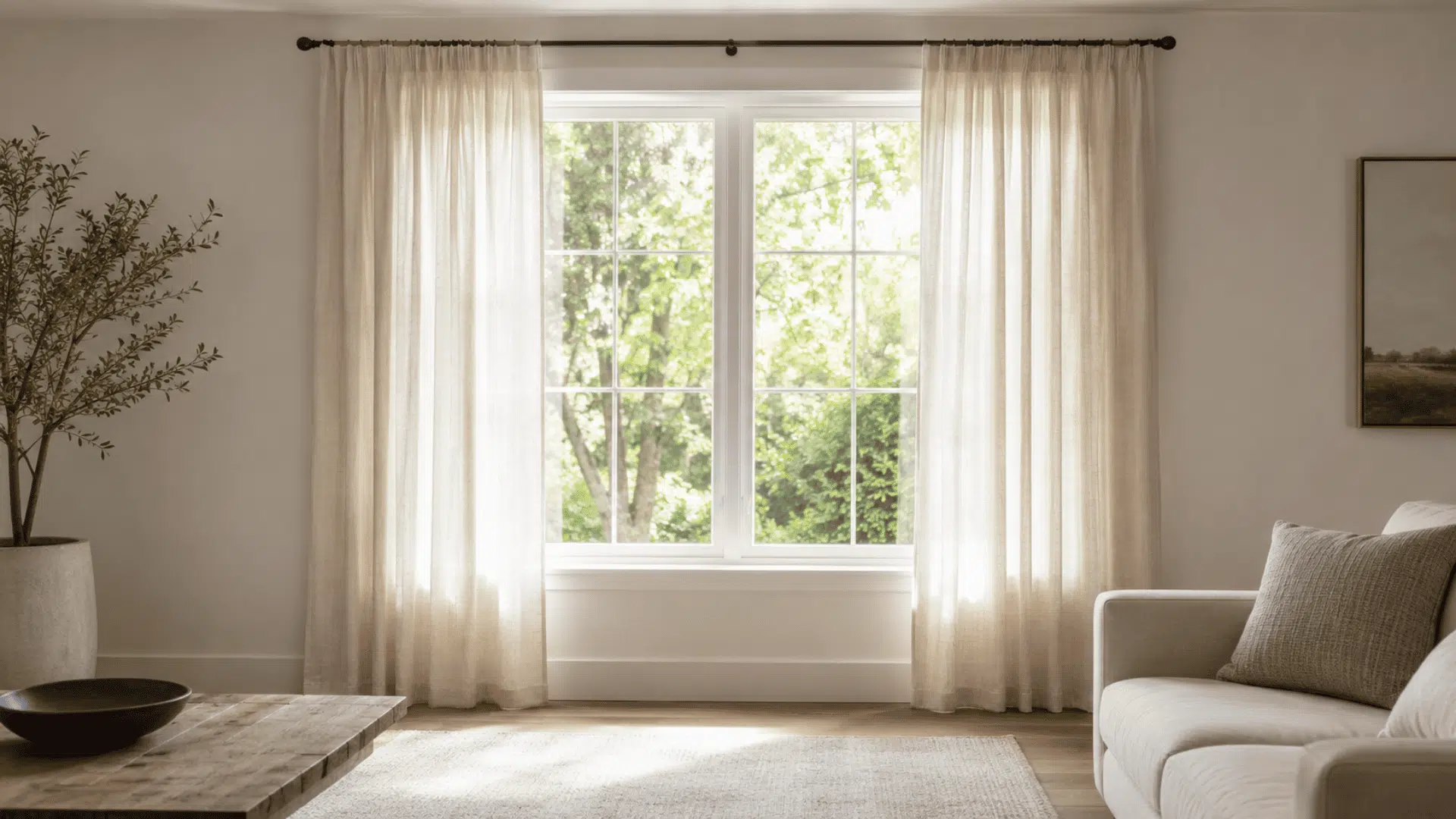 Simple curtains framing a living room window