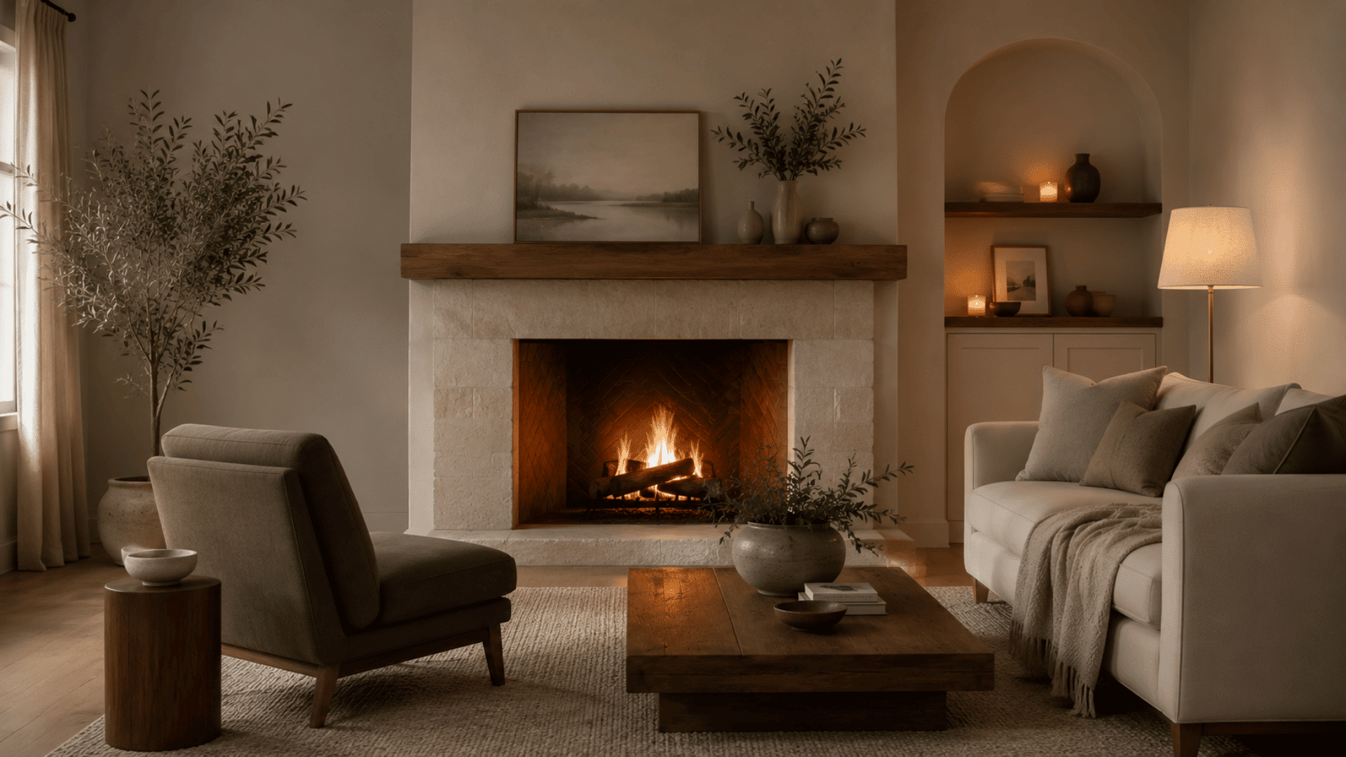 Fireplace as the focal point of a living room