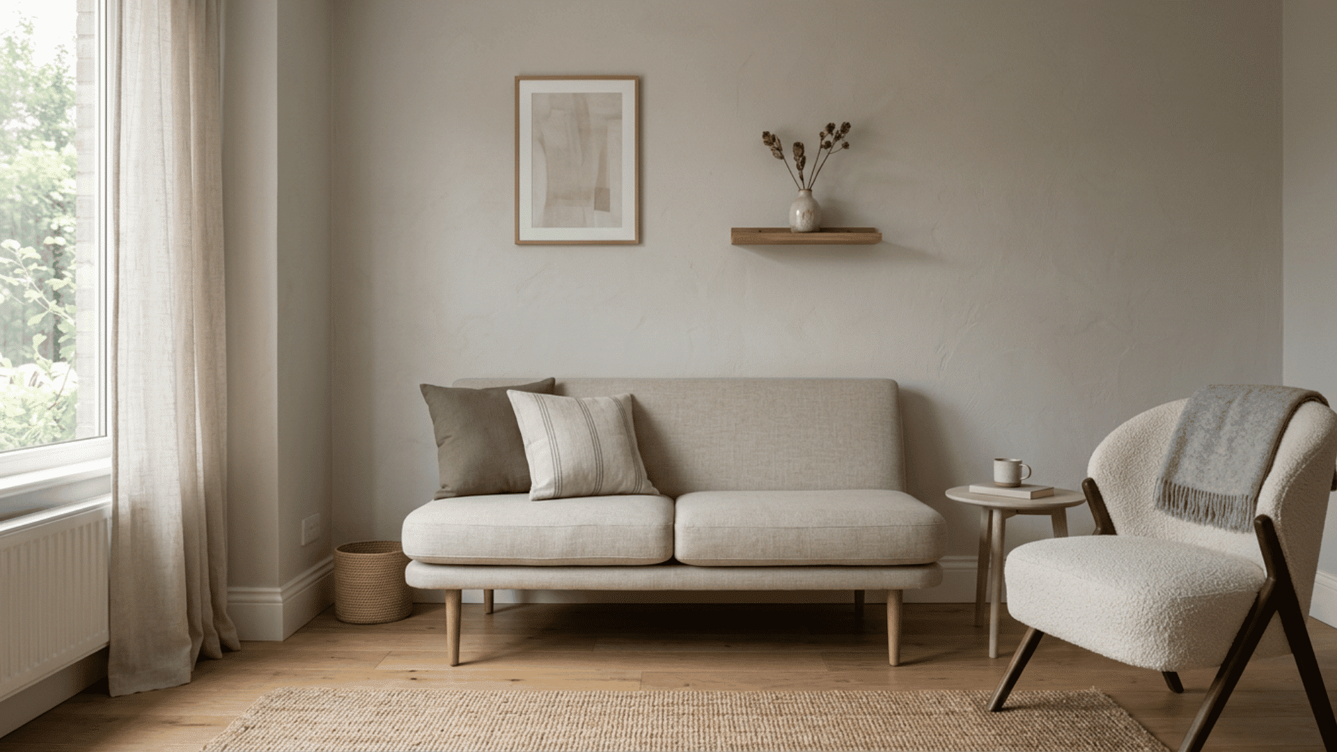 Compact sofa with slim legs fitting a small living room