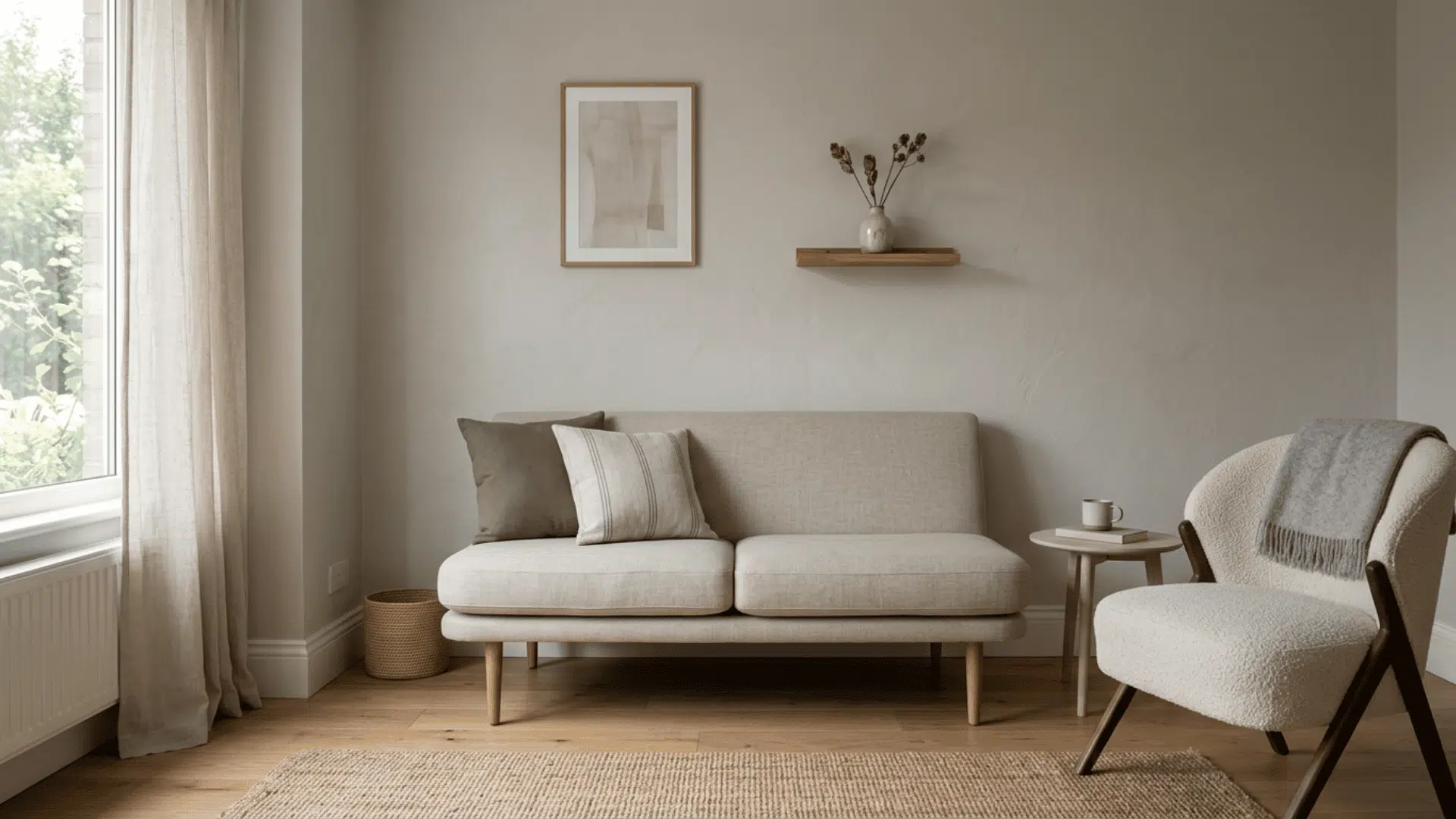 Compact sofa with slim legs fitting a small living room