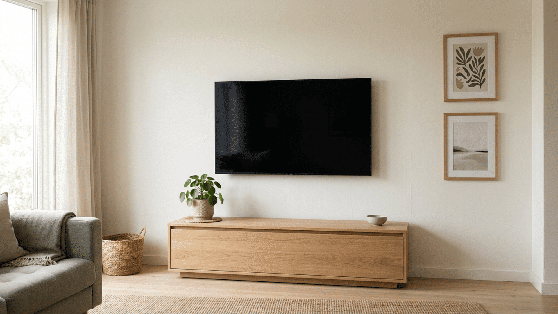 Television wall styled as one balanced composition