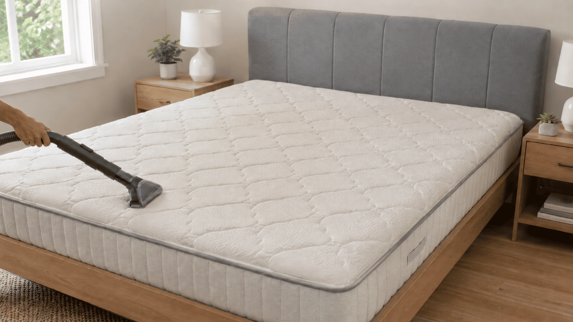 Vacuum attachment cleaning dust and dirt from a mattress surface