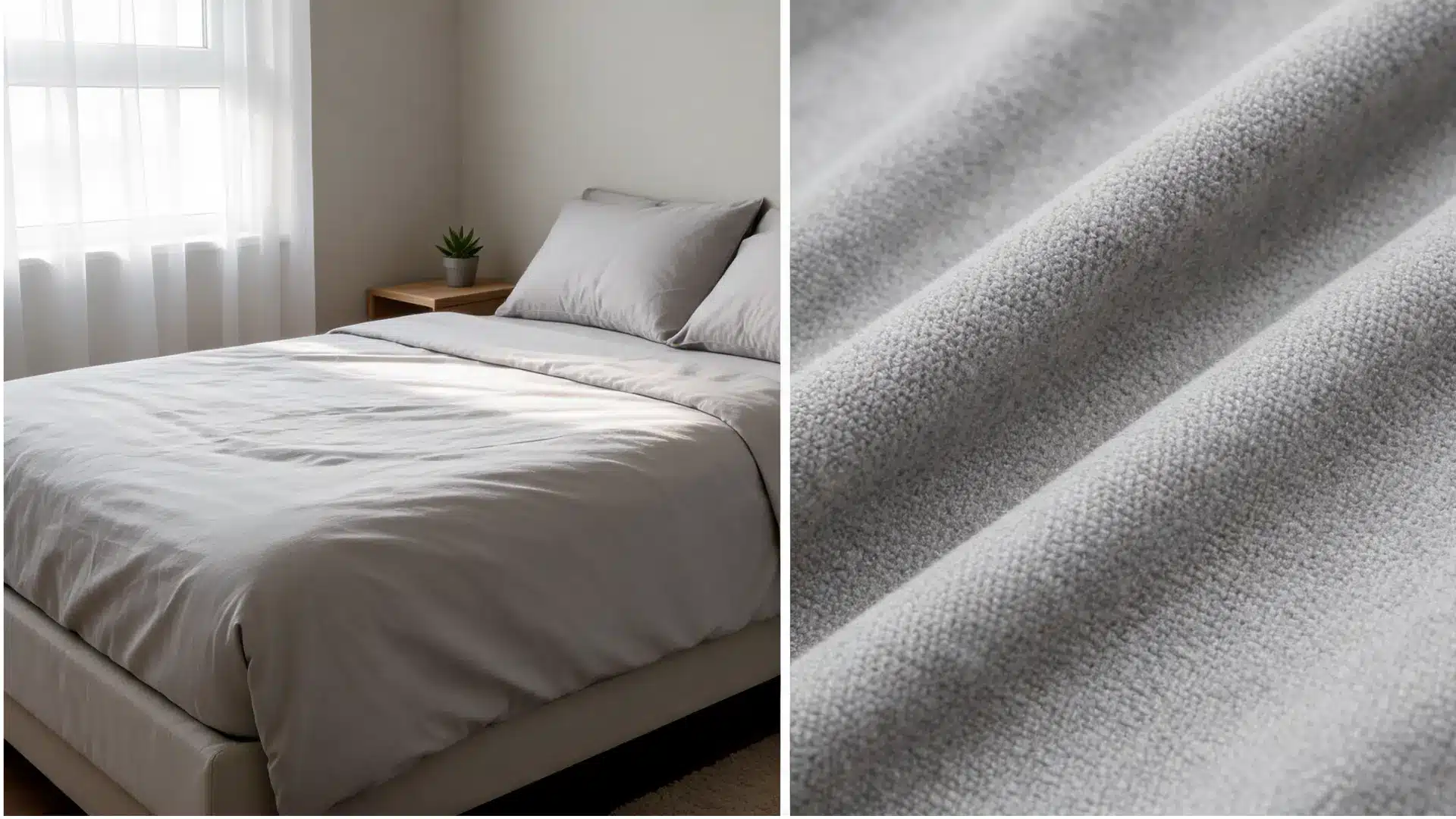 zoomed in microfiber fabric on a bed showing its tightly woven texture and reduced breathability