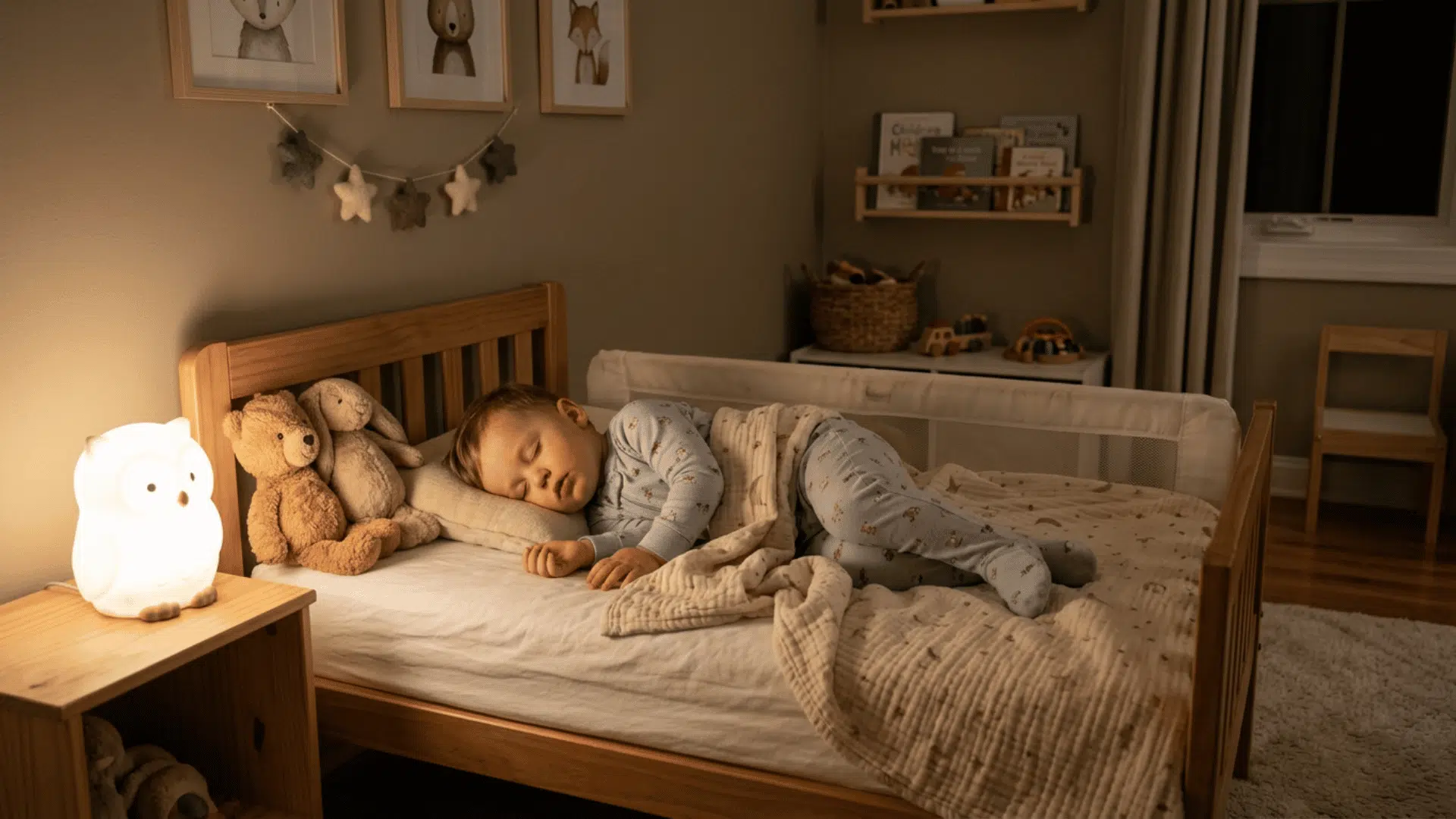 two year old toddler sleeping peacefully in a cozy bedroom at night