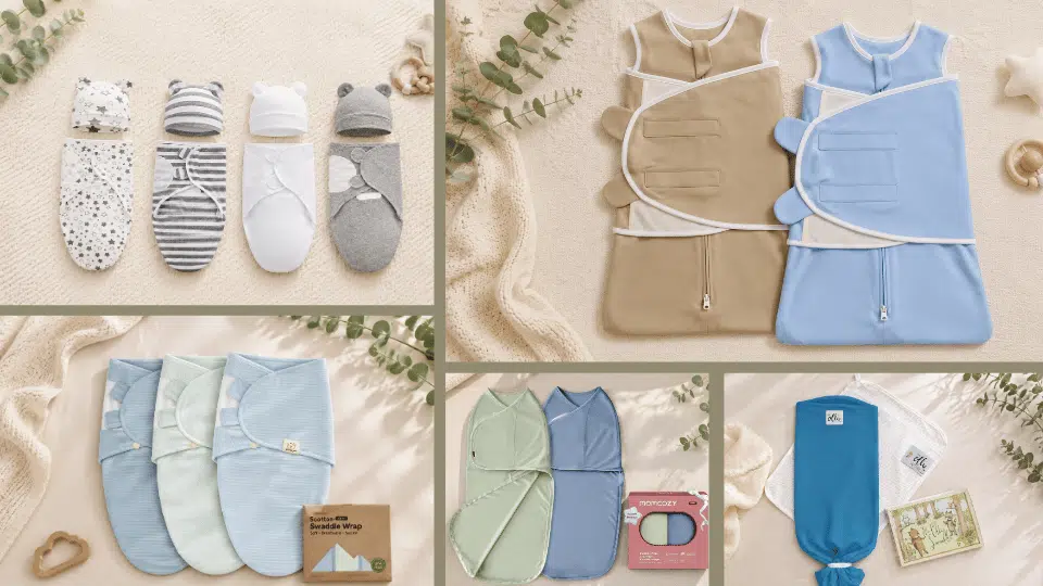 collection of newborn swaddles in different colors and styles arranged on soft neutral backgrounds collection of newborn swaddles in different colors and styles arranged on soft neutral backgrounds