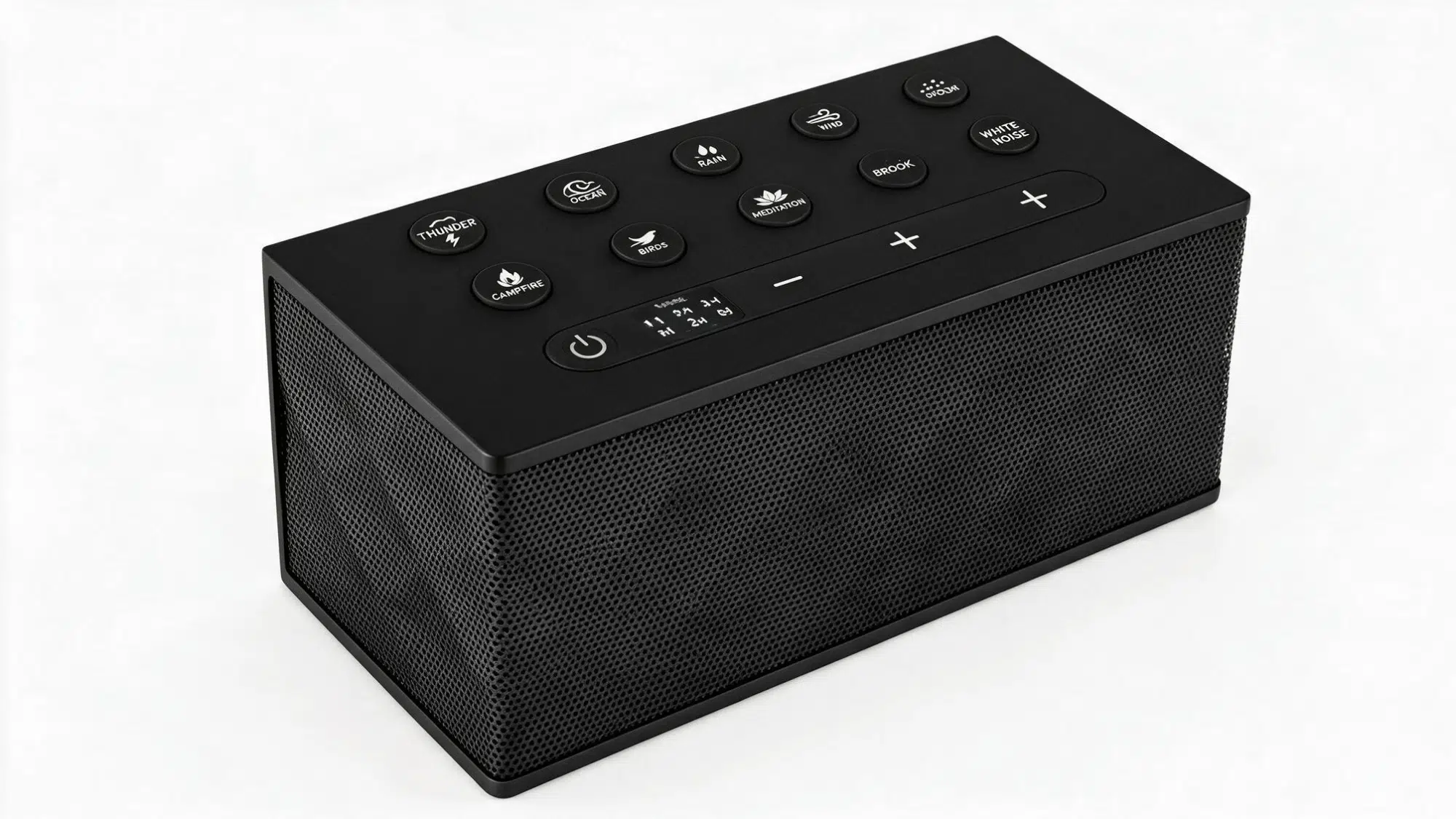 big red rooster white noise machine with rectangular design, sound buttons, speaker grille, and multiple audio controls on a clean background