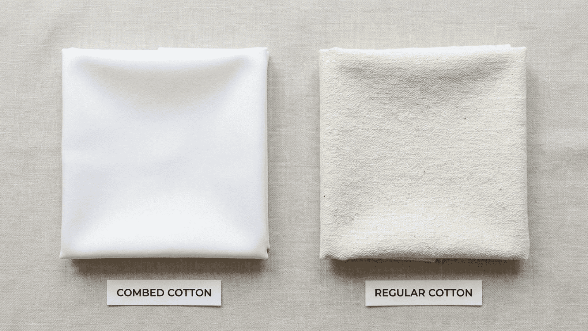 side by side comparison of smooth combed cotton and coarser regular cotton fabric