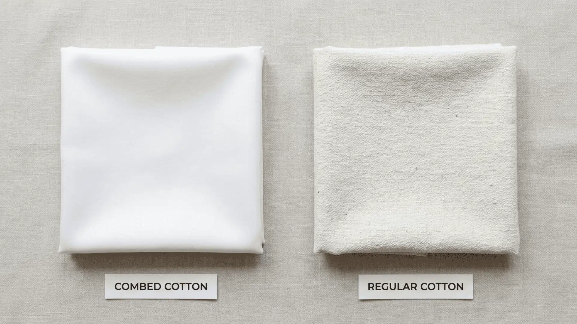 side by side comparison of smooth combed cotton and coarser regular cotton fabric