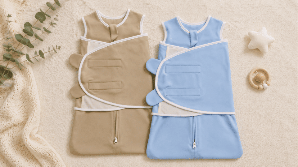 convertible norani swaddle displayed flat on a clean neutral nursery background