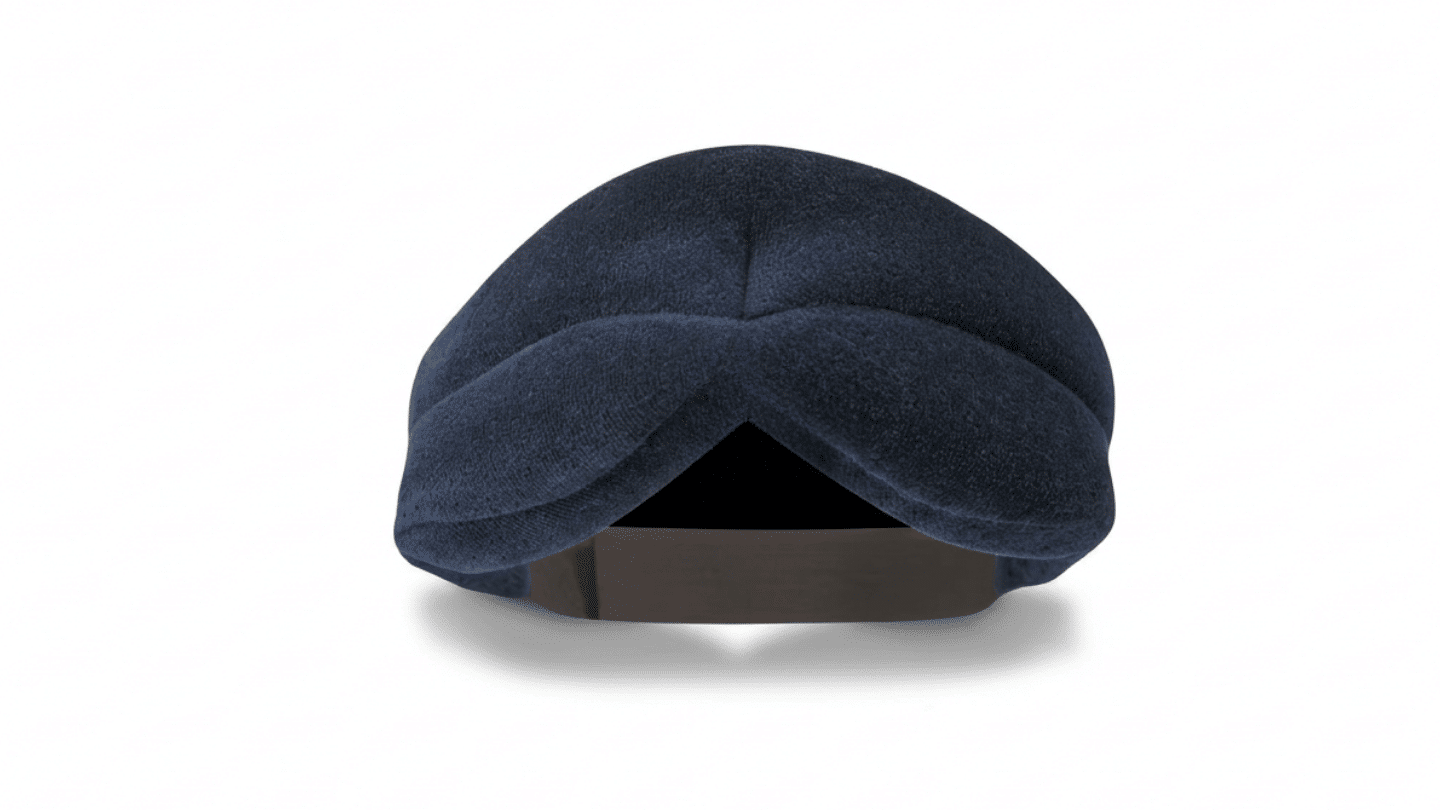 gray Mavogel cotton sleep mask displayed with its blue product box and matching travel pouch set out