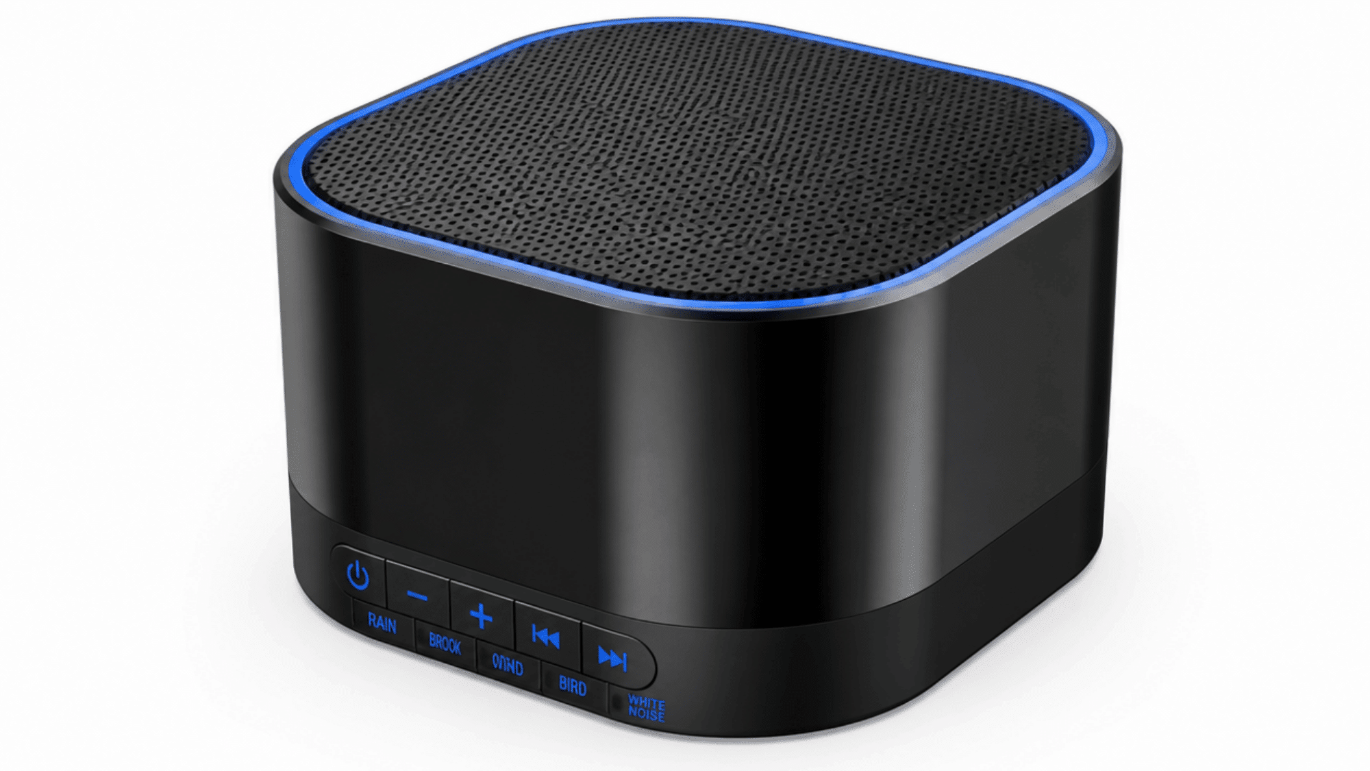 magicteam sound machine with black rectangular design, speaker grille, blue control lights, and front sound buttons on a clean background