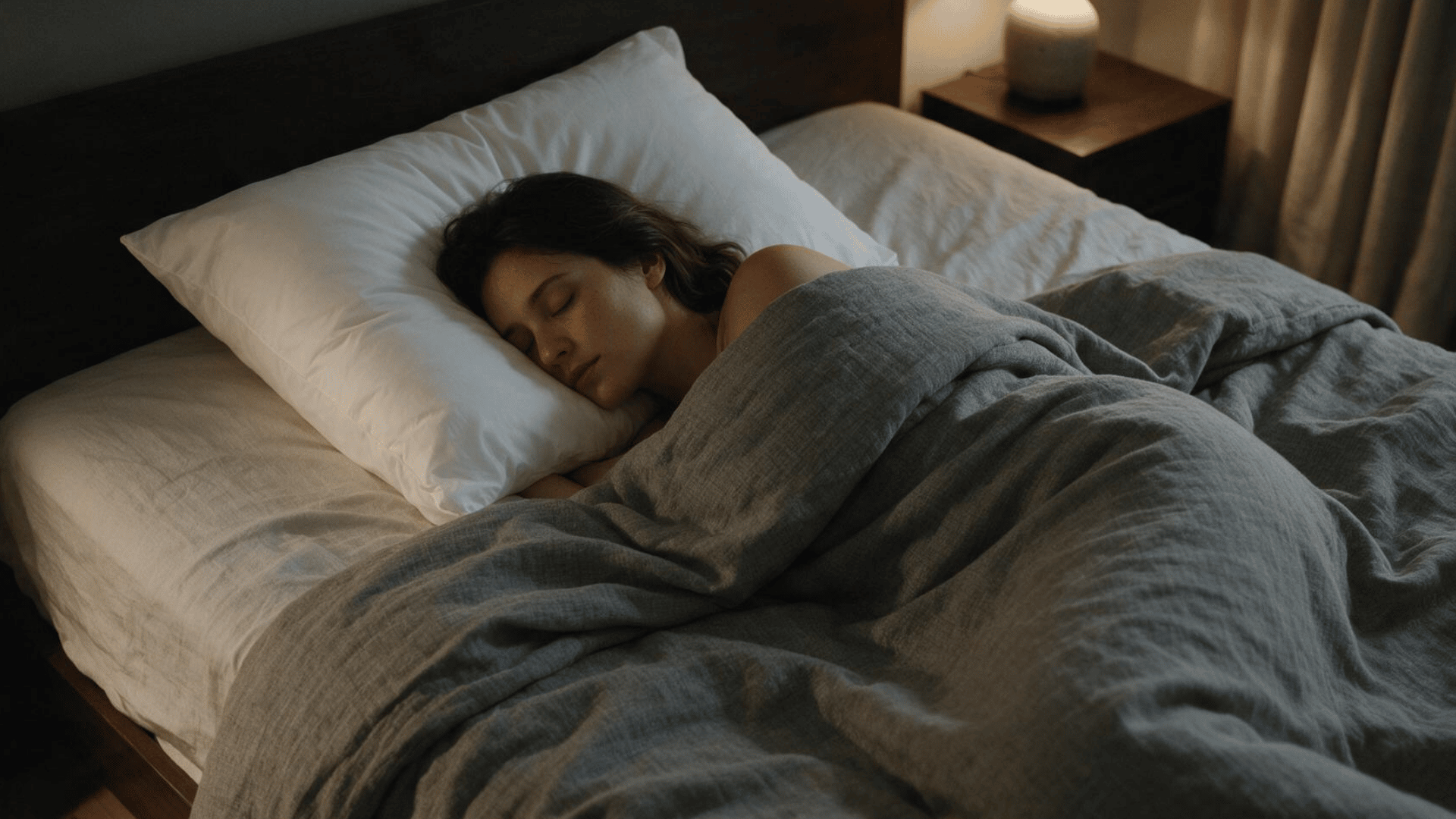 women sleeping at night peacefully.