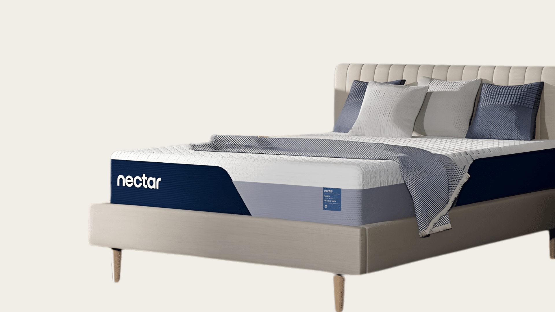 Nectar Classic memory foam mattress arranged on a modern bed frame with bedding.