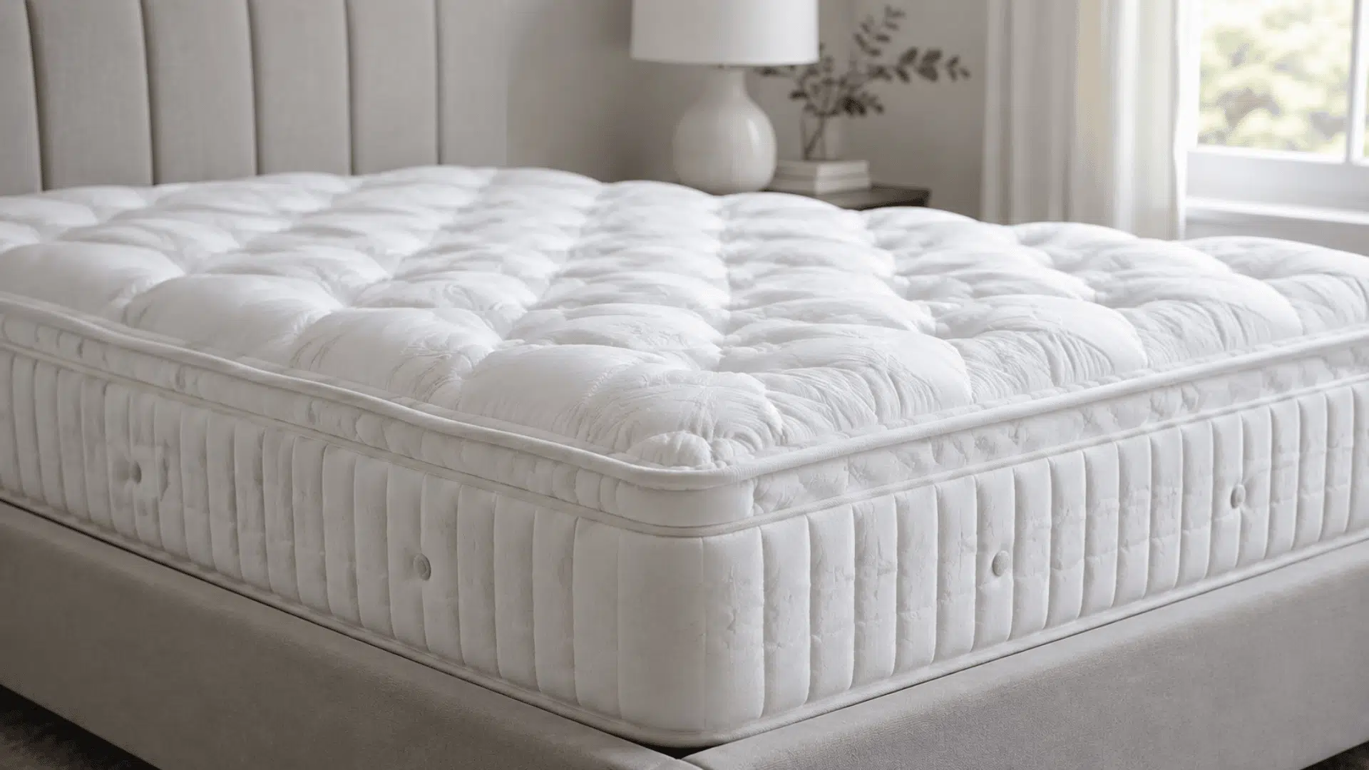 thick white plush mattress with quilted top and soft padded layers in a modern bedroom setting