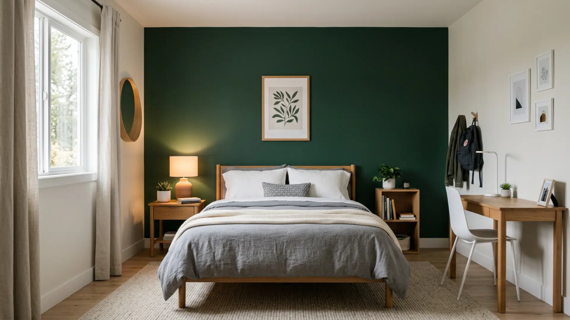 teen bedroom with a bold geometric statement wall behind the bed
