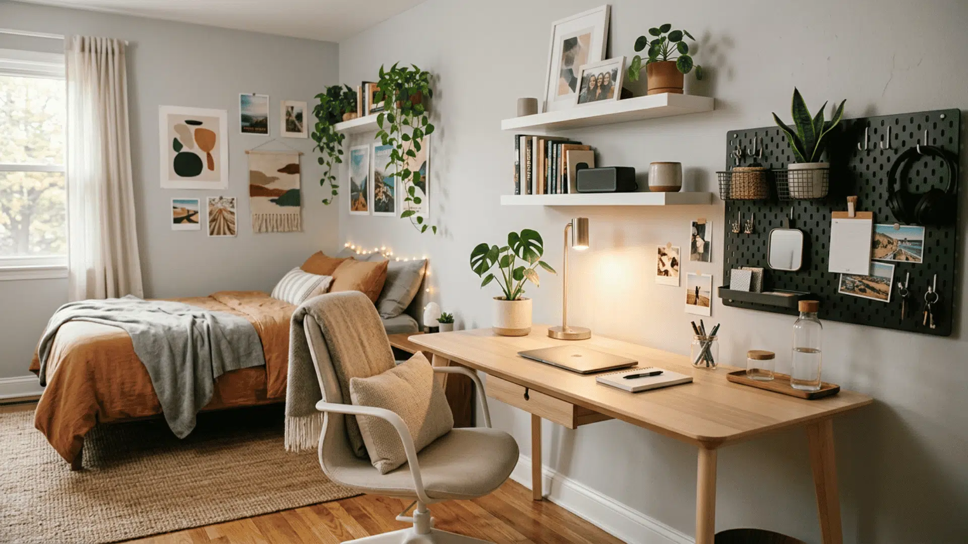 teen bedroom with a modern study desk and organized workspace