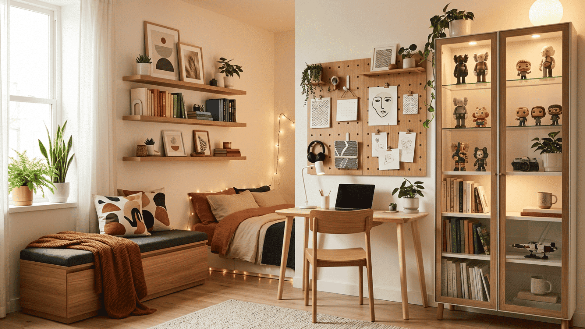 teen room with shelves and storage solutions used as decorative displays