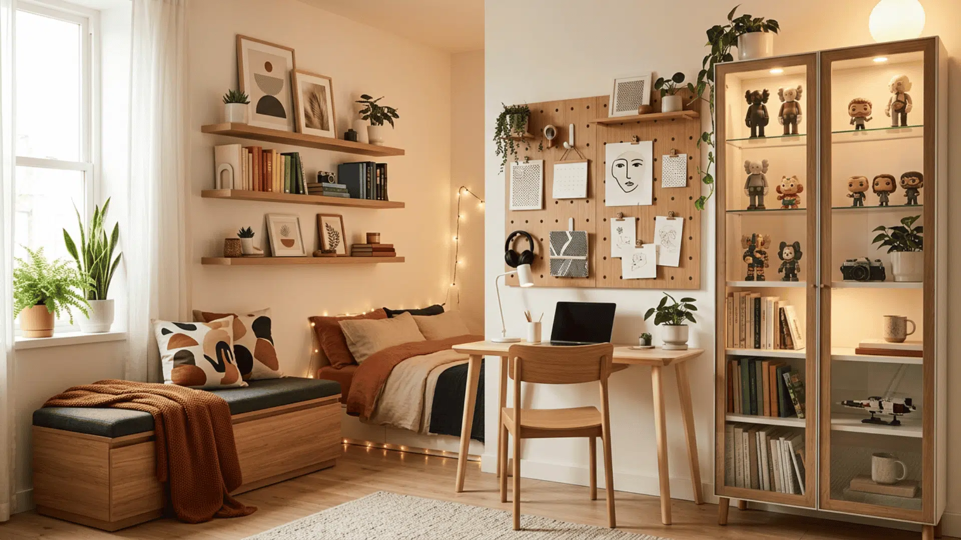 teen room with shelves and storage solutions used as decorative displays