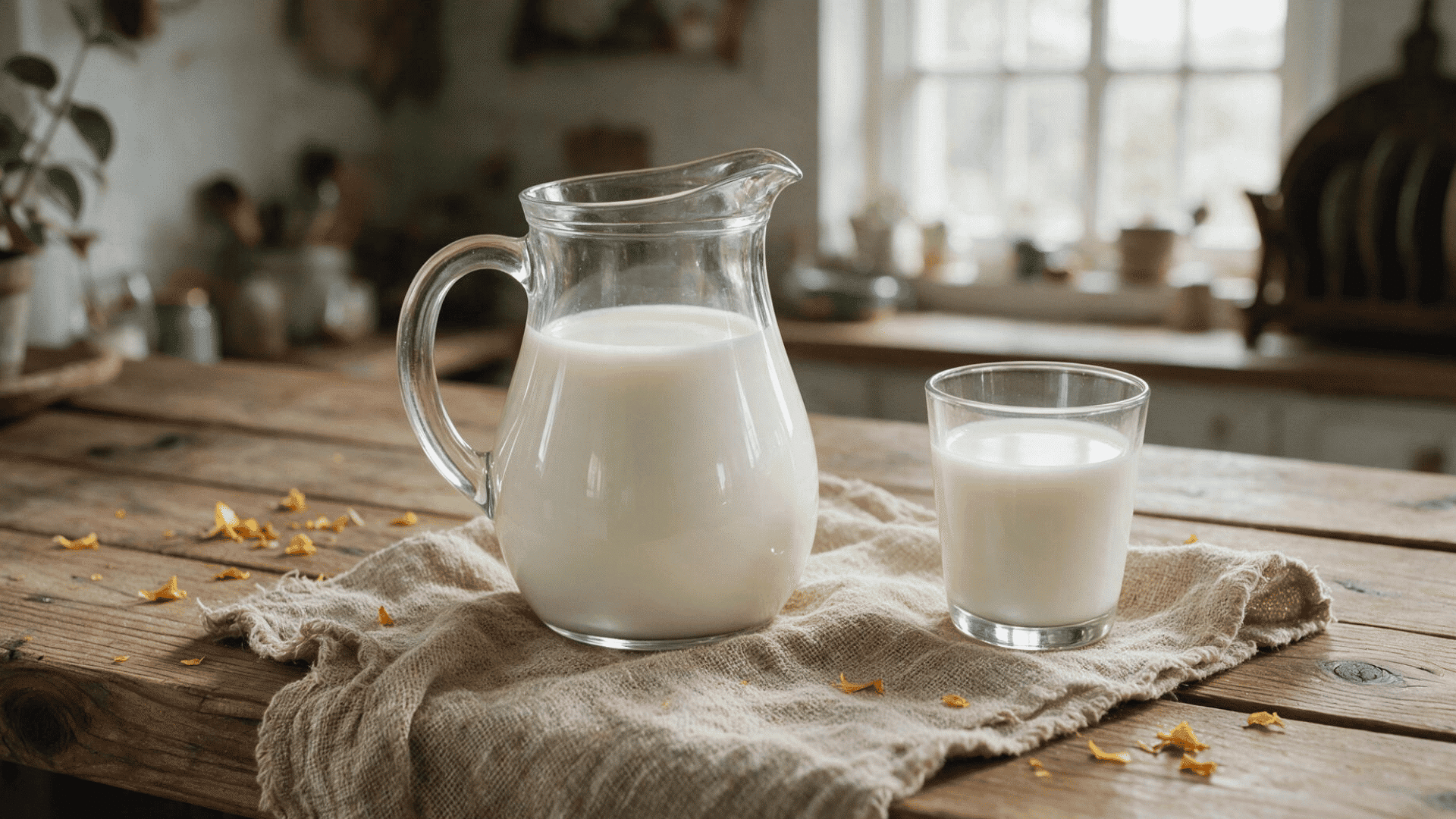 milk kept in jug and glass