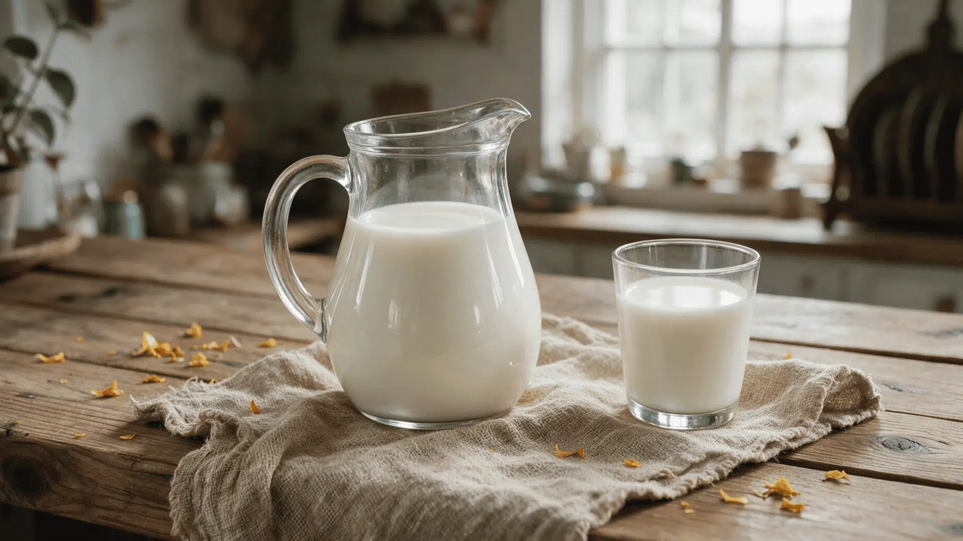 milk kept in jug and glass