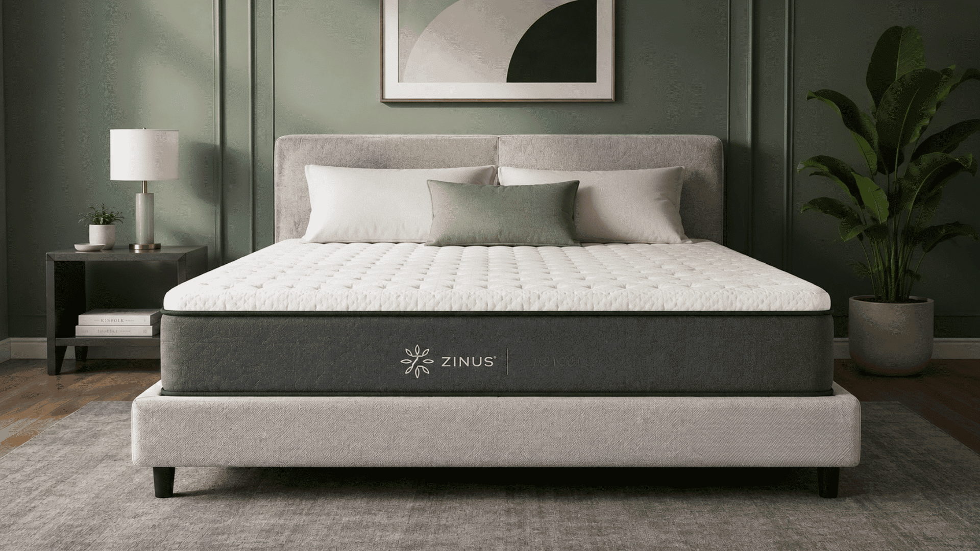 zinus cooling gel memory foam mattress in modern bedroom setup