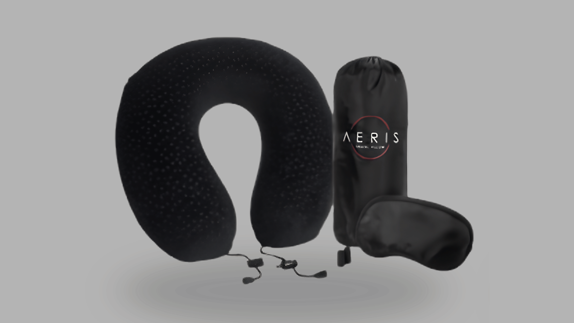 aeris memory foam travel pillow with matching storage bag and eye mask