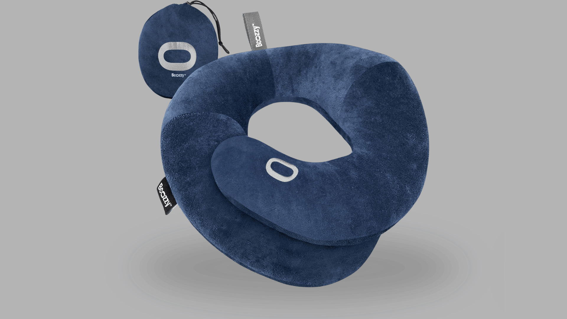 bcozzy wraparound neck pillow with overlapping chin support and travel pouch