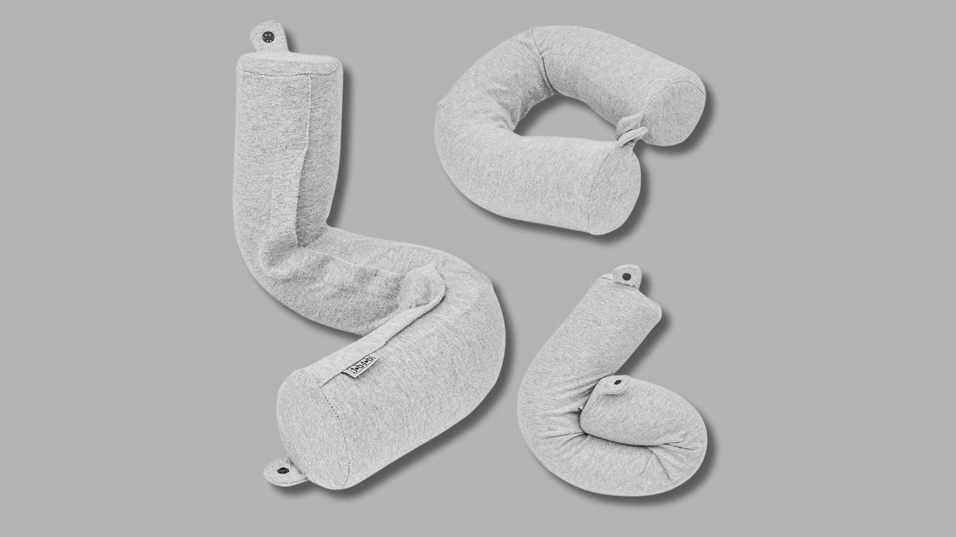dot&dot twist memory foam travel pillow shown in multiple adjustable positions