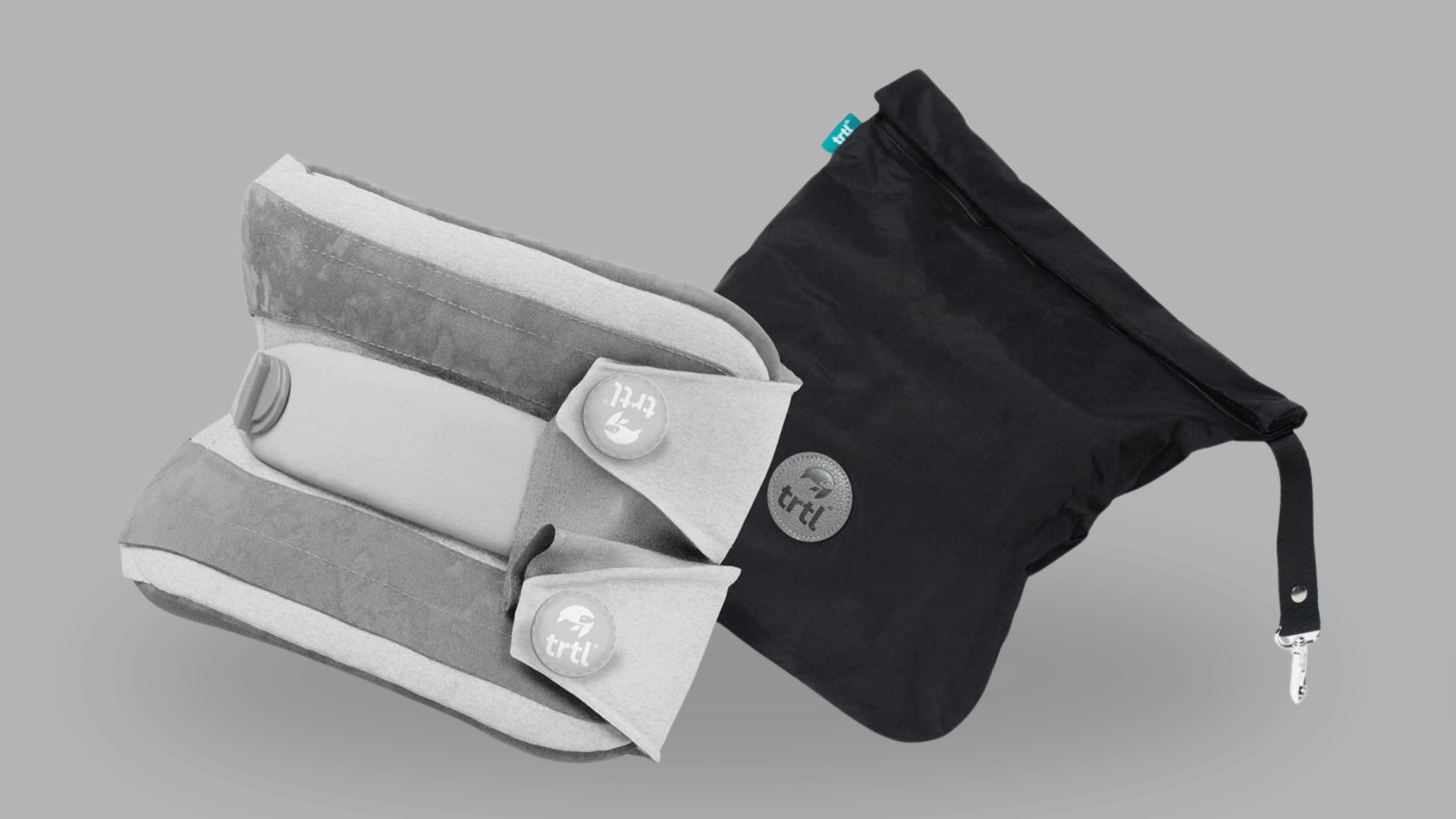 trtl pillow plus with structured neck support and matching travel pouch